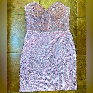 Beautiful Jovani Strapless Pink Beaded Mini Dress